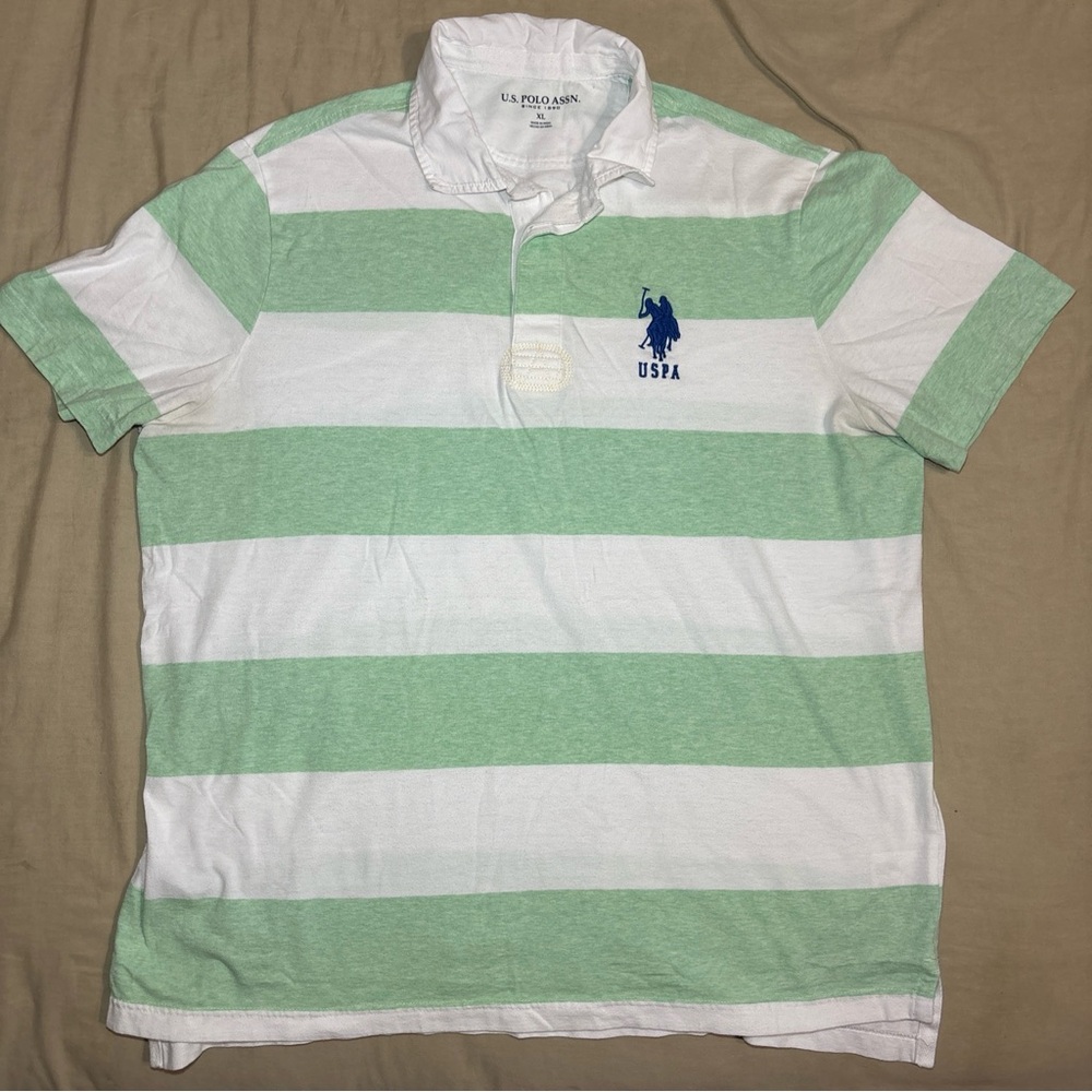 US Polo Assn Polo Rugby Stripe‎ Green and White Size XLarge